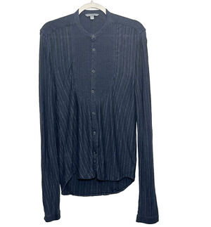 John Varvatos Shirt Linen Blend Blue Pinstripe Button Front Pintucked Bib Medium